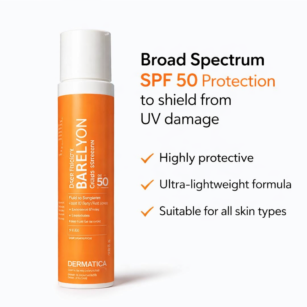 Dermatica  Ray Protect Barelyon Fluid Sunscreen SPF 50 PA++ Lightweight, Non-Greasy, Broad Spectrum Sun Protection 50 ml
